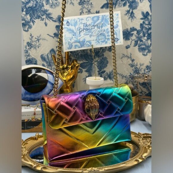 🆕 KURT GEIGER LONDON 🧿 NWOT Medium Leather Kensington Bag, Iridescent Rainbow - Picture 2 of 13